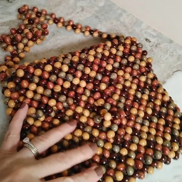 Vintage Brown and Tan Beaded Shoulder Bag - Picture 3 of 17